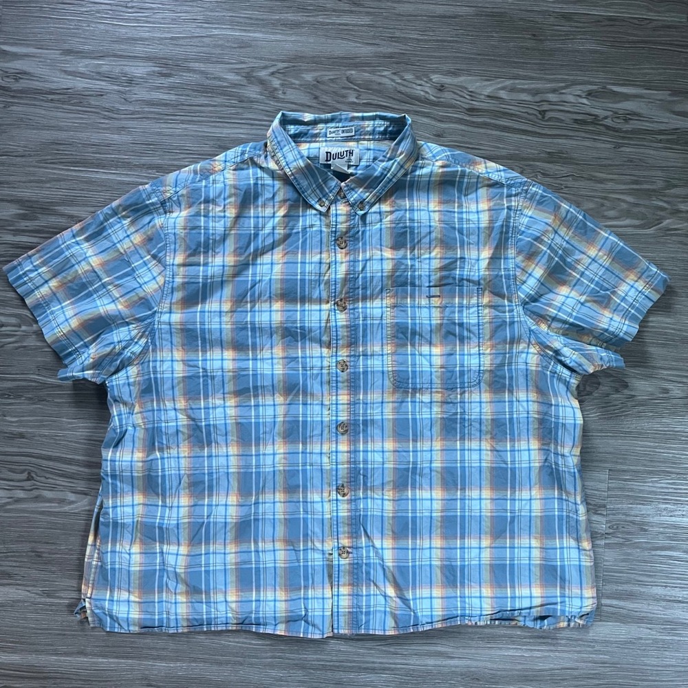 Duluth Trading Co Untucked Relaxed Fit Plaid Short Sleeve Shirt Blue Yellow 3XL